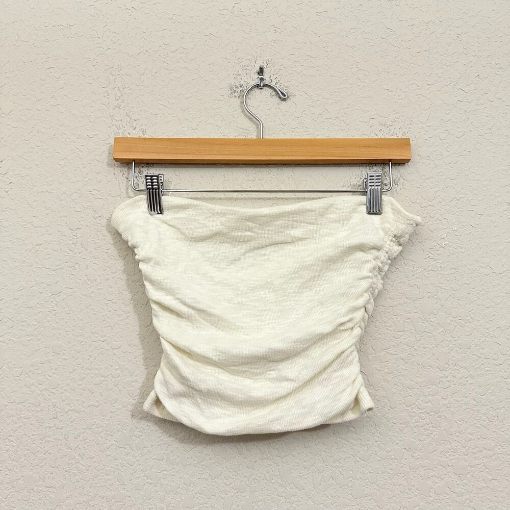 FREE PEOPLE Boulevard Tube Top Ivory Ruched Ribbed Knit Strapless